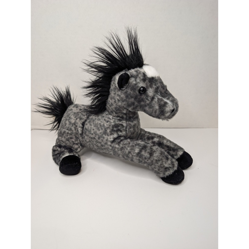 Aurora World "Jack" Horse Plush Gray Dapple Stuffed Animal Black Mane 12" EUC